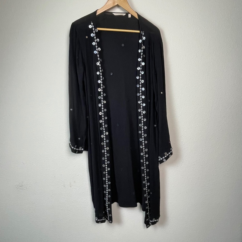 Soft Surroundings Black‎ Open Front Embellished Kimono Coverup M Boho Whimsigoth